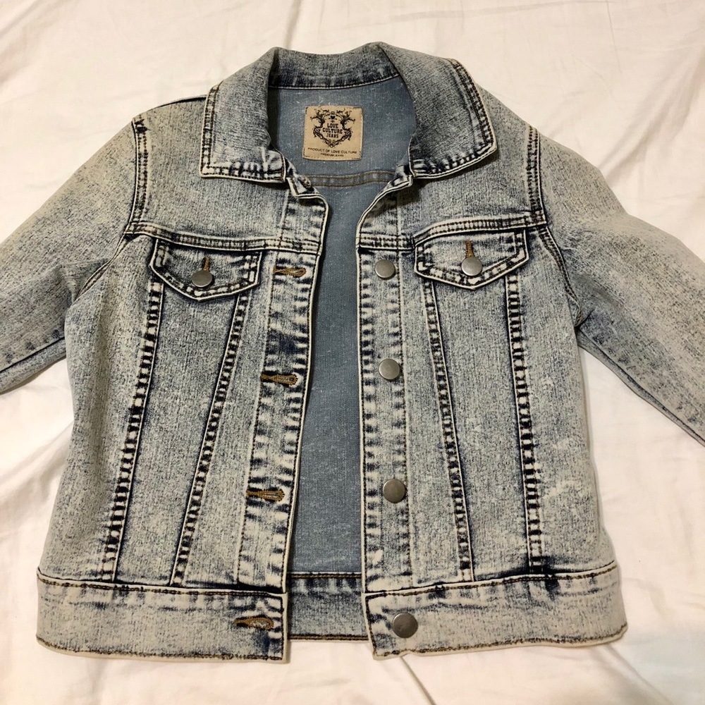 Love Culture Acid Wash Cropped Denim Jacket